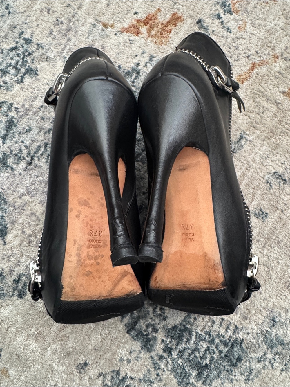 Black Leather Stiletto Ankle Boots with Silver Zipper - Picture 10 of 12